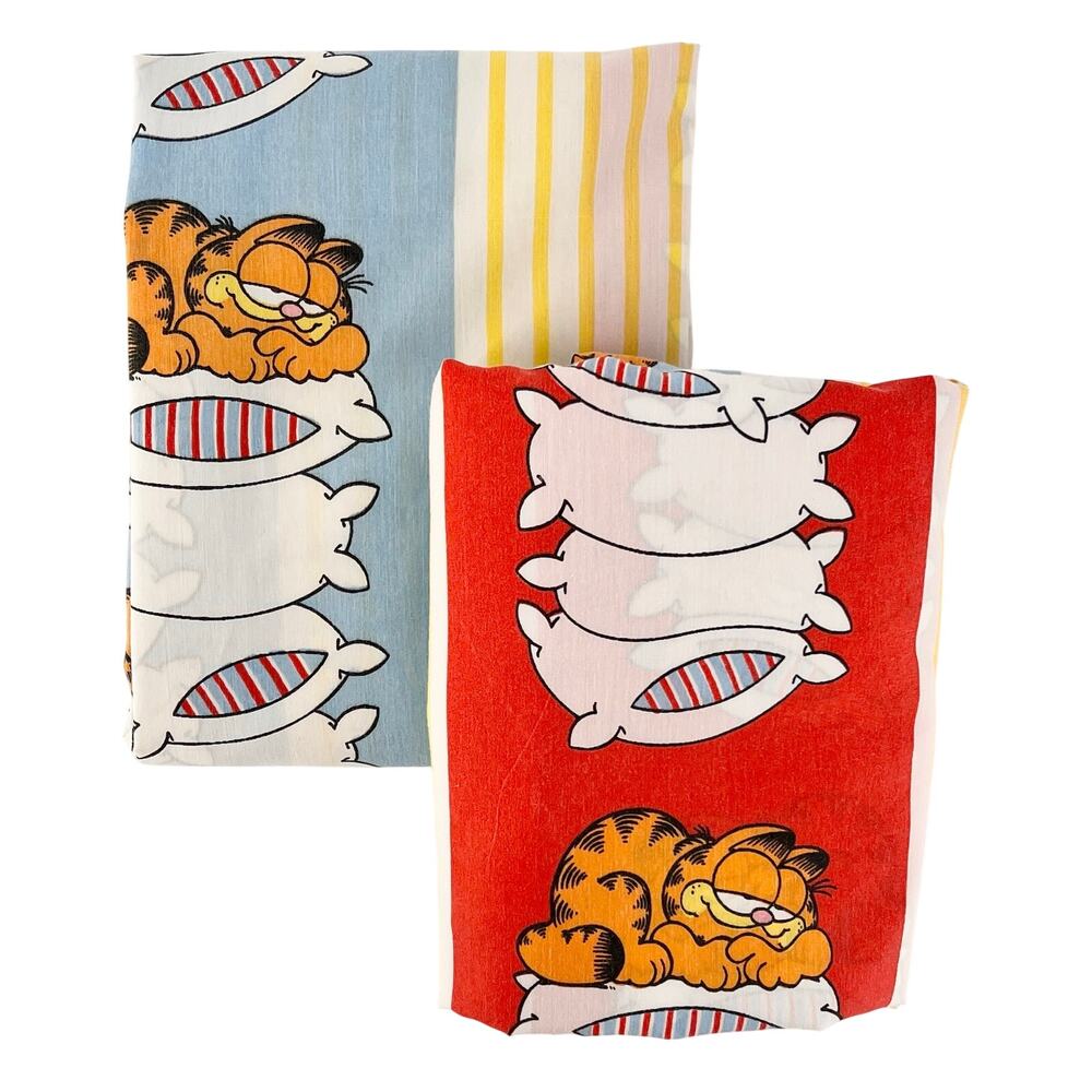 Vintage 80s Garfield Twin Sheet Set 1980s Cat Cartoon Kidcore